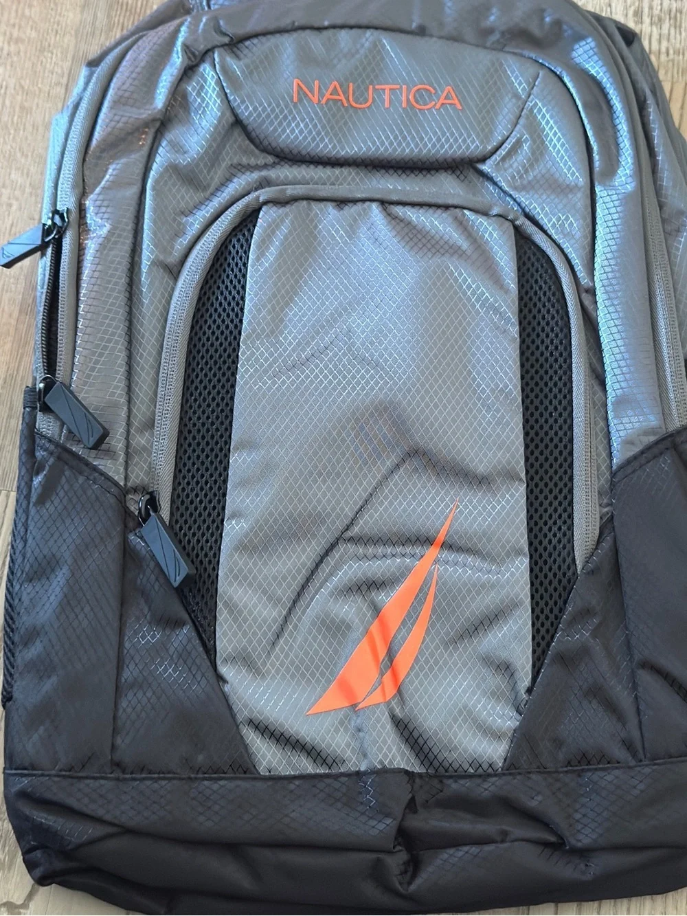 Nautica Gray and Orange Men's Backpack with Nautical Logo